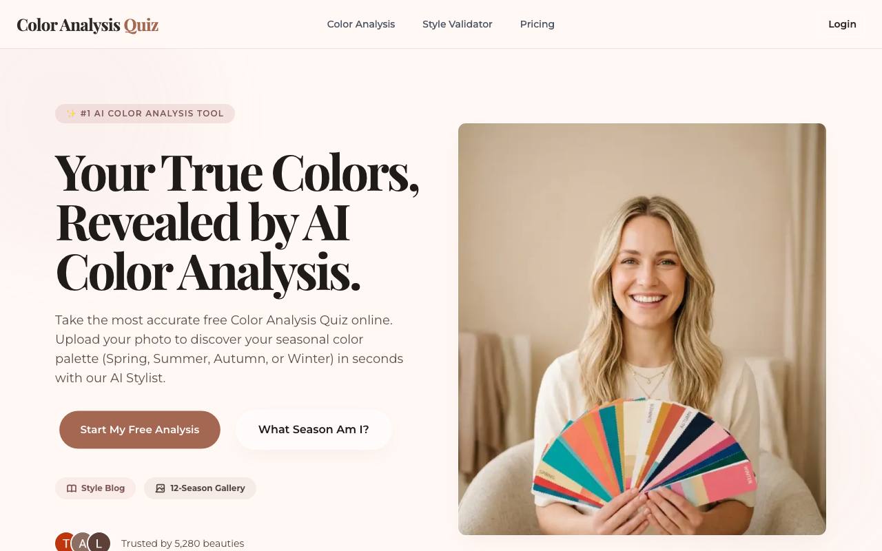 ColorAnalysisQuiz.app (或 AI Personal Color Lab) screenshot