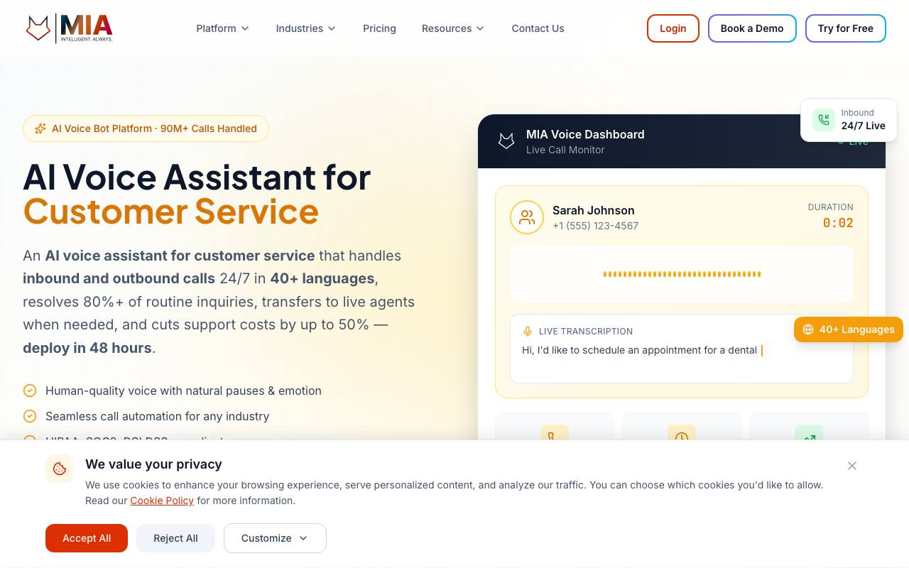 SuperMIA - AI Voice Agents That Handle Your Business Phone Calls screenshot