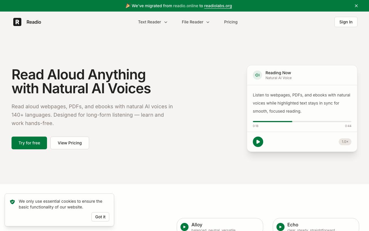 Readio - Read Aloud Anything with Natural AI Voices screenshot