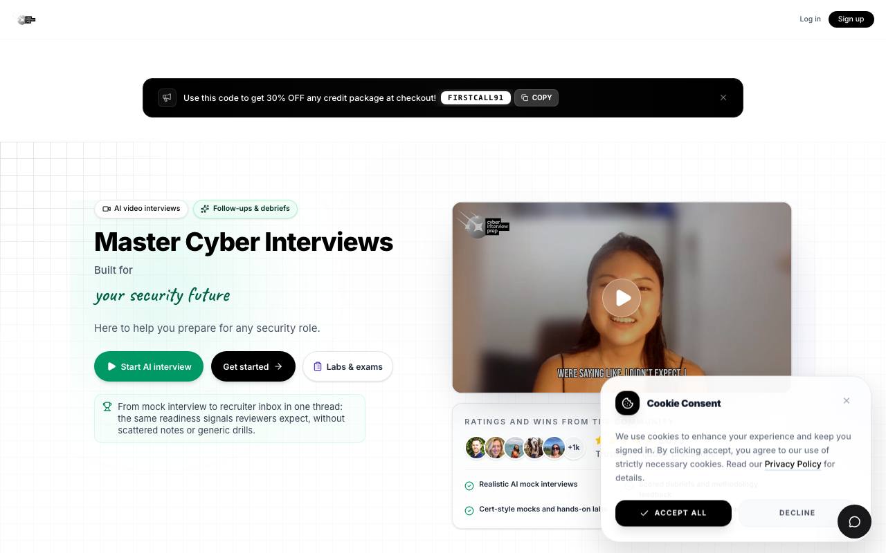 CyberInterviewPrep.com - Master Cyber Interviews with AI Coaching screenshot