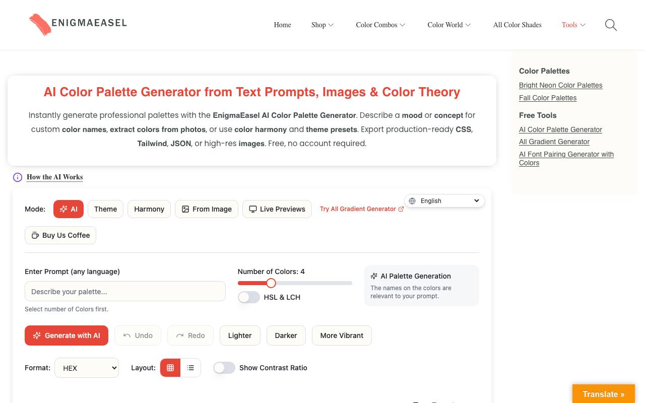 EnigmaEasel - AI Color Palette Generator screenshot