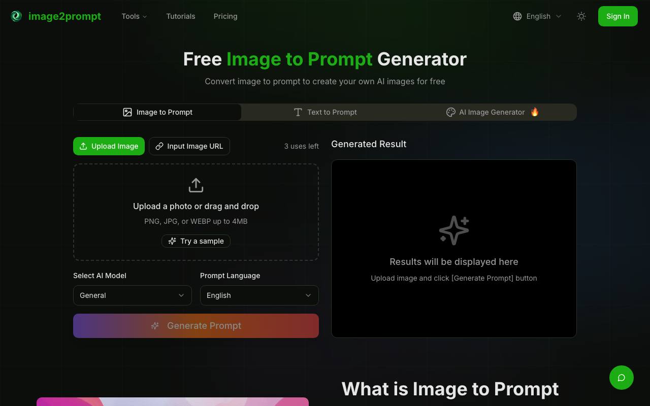Image2Prompt - Free AI-powered tool for image analysis and AI image generation screenshot
