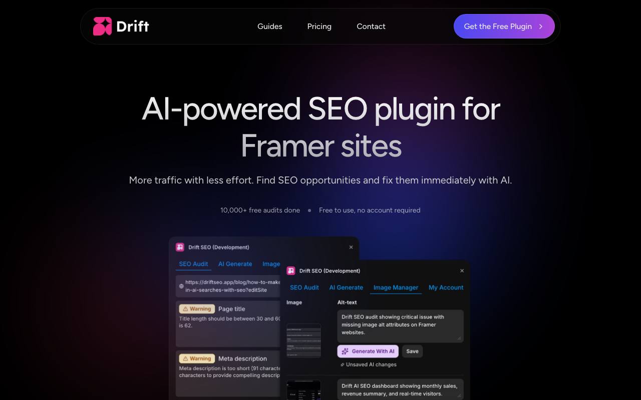 Drift - AI-powered SEO plugin for Framer sites screenshot