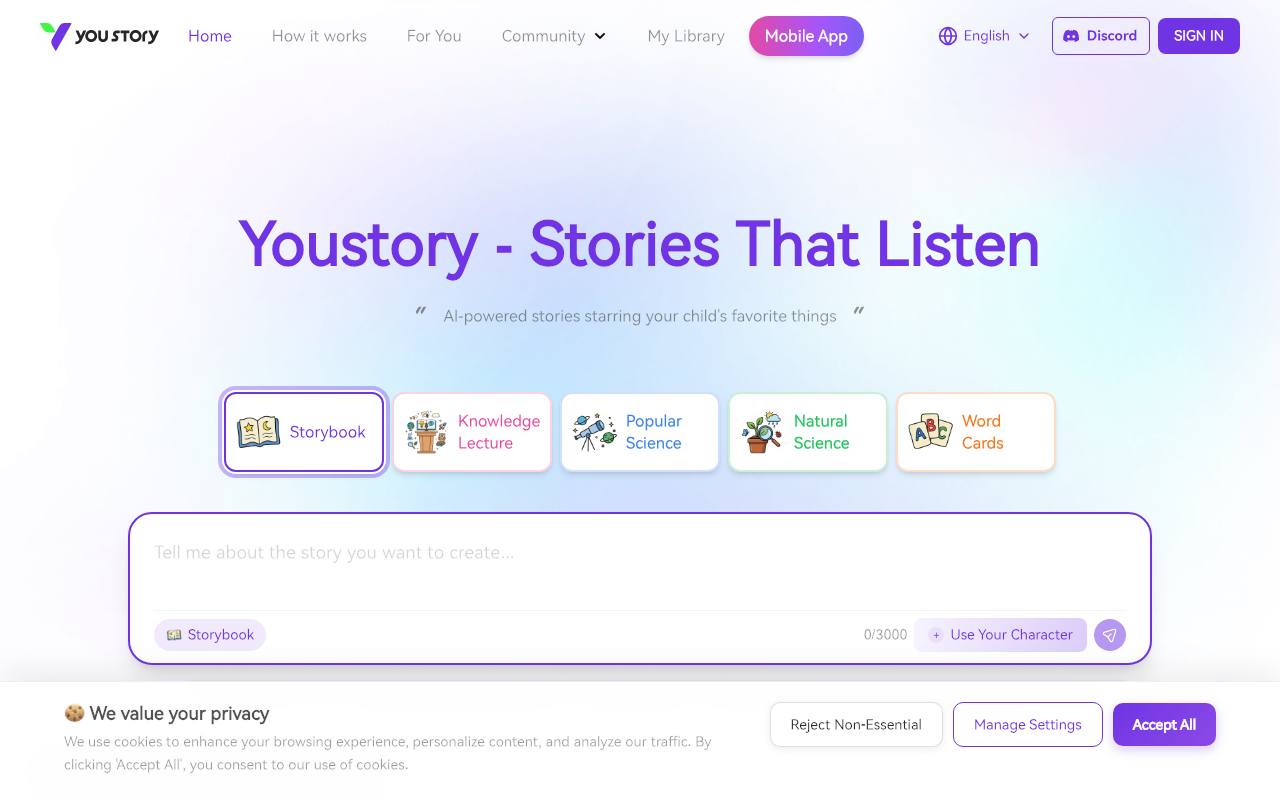 YouStory.io - AI Storybooks for Kids screenshot