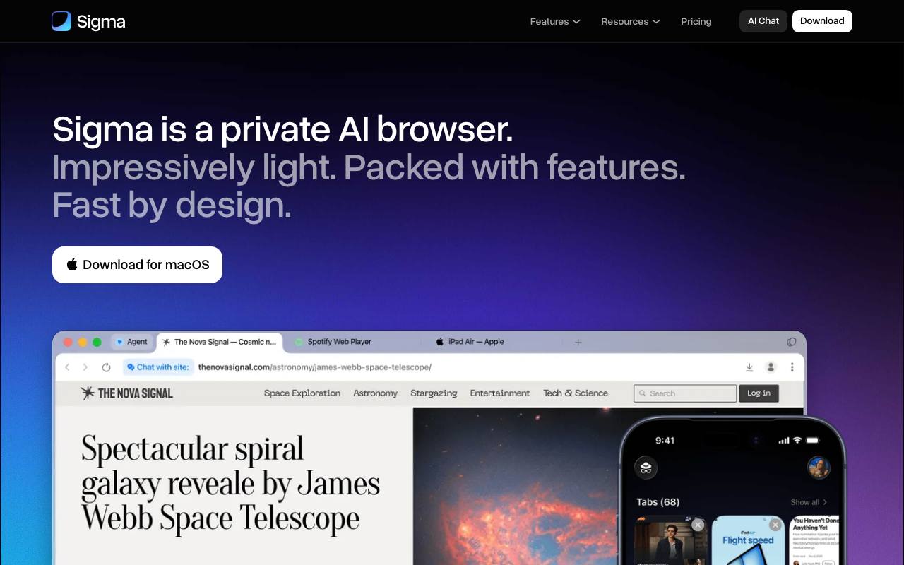 Sigma Browser screenshot