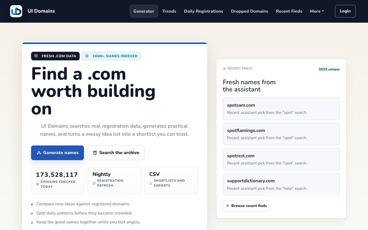 UI Domains - Pro Discovery Tools for Domainers screenshot