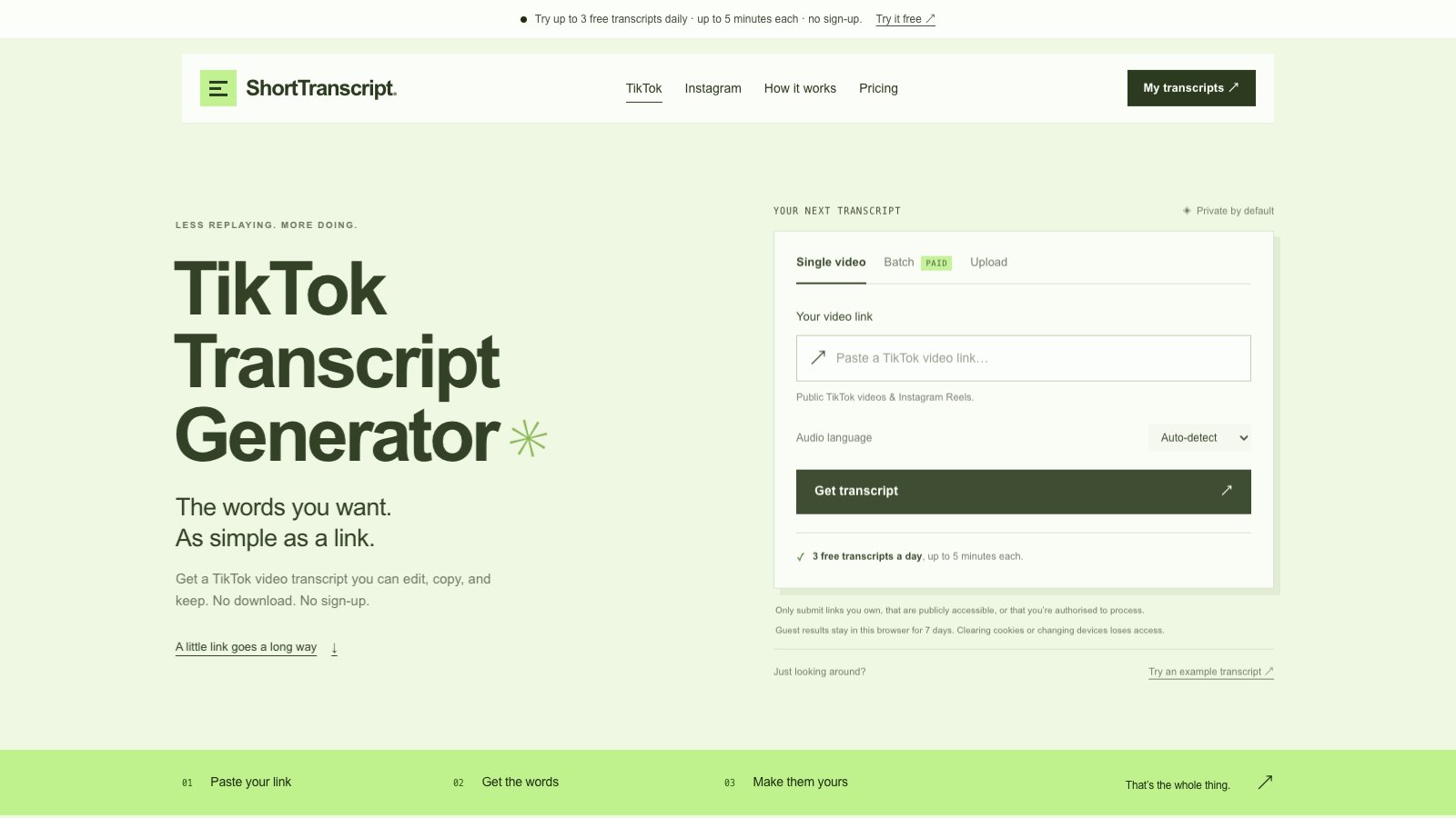 ShortTranscript screenshot